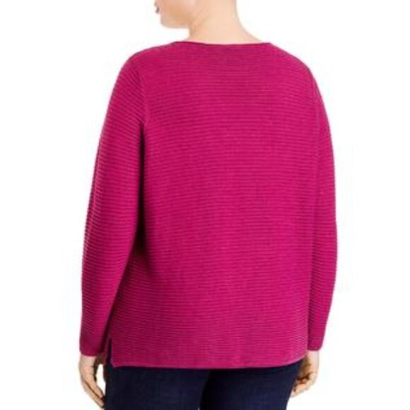 Eileen Fisher Pink/ Fuchsia Jewel Neck Ribbed Sweater - Picture 3 of 12